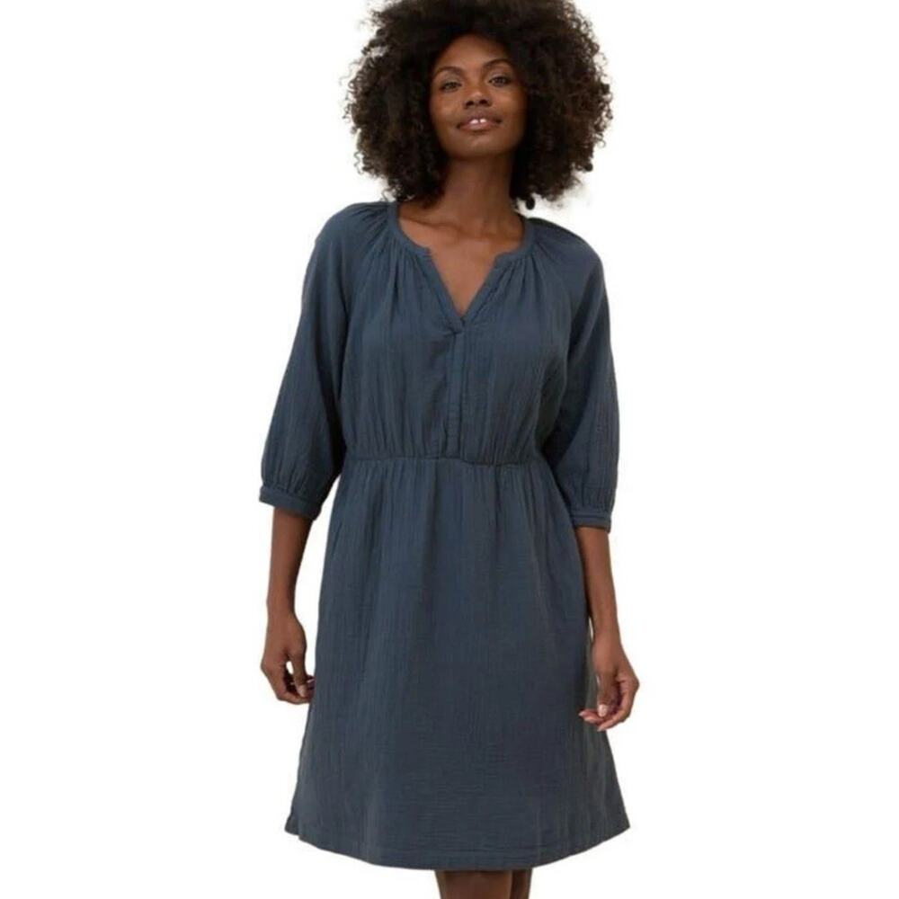 Pact Women's Slate Blue Gauze V-Neck Dress
